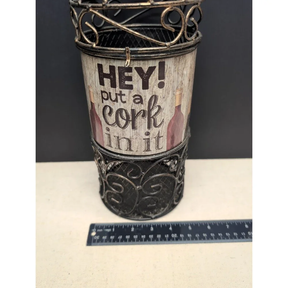 Wine Bottle Shaped Cork Holder Brown Metal Wire Bar Decor Display